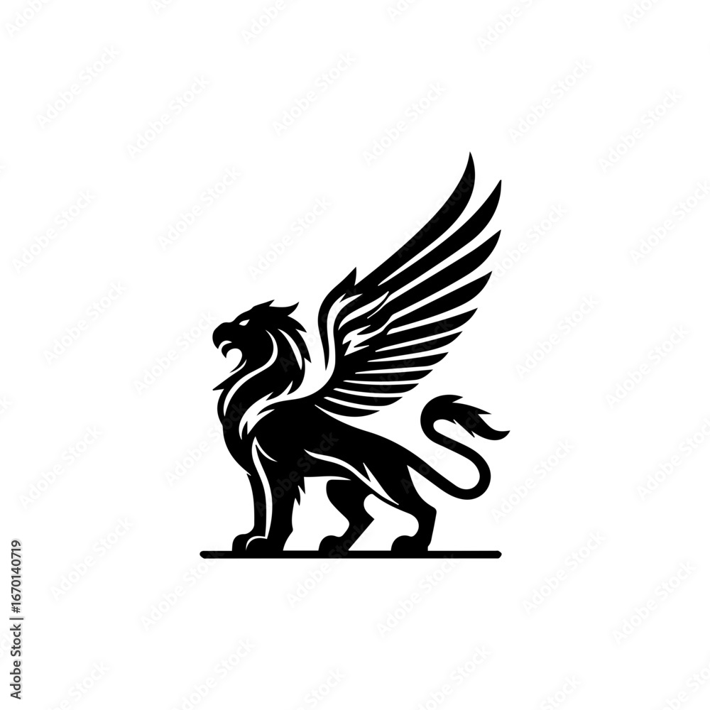 Obraz premium minimalist griffin mythology logo illustration design. elegant and powerfull pose griffin logo vector illustration.