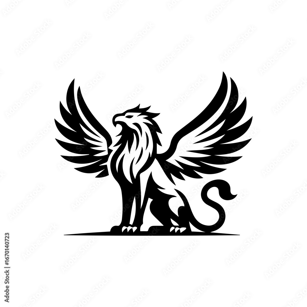 Fototapeta premium minimalist griffin mythology logo illustration design. elegant and powerfull pose griffin logo vector illustration.