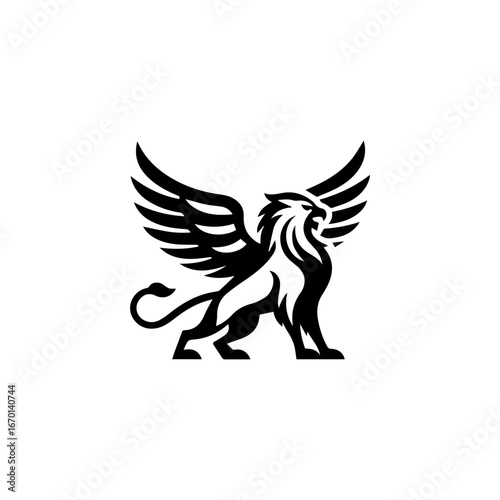 minimalist griffin mythology logo illustration design. elegant and powerfull pose griffin logo vector illustration.