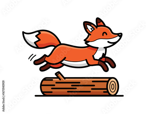 Fox jumping over log illustration