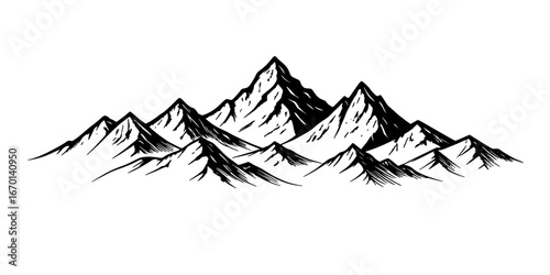 Black and white mountain range graphic illustration