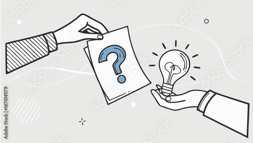 Question mark and light bulb illustration.