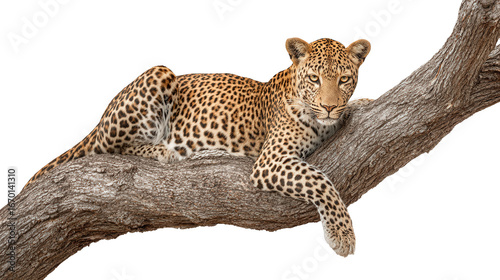 Wallpaper Mural Leopard in Tree: A flat lay of a leopard perched on a tree branch, isolated on a Transparent background, PNG file. Torontodigital.ca