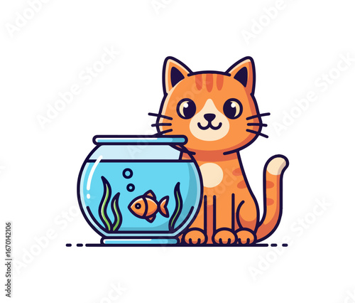 Orange cat and fishbowl illustration