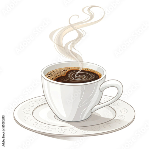 White Ceramic Coffee Cup with Espresso and Steam