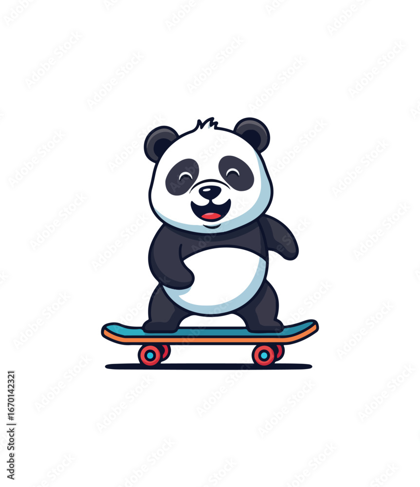 Fototapeta premium Panda cartoon riding skateboard graphic illustration