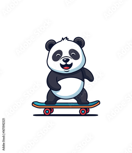 Panda cartoon riding skateboard graphic illustration