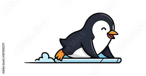 Penguin cartoon illustration gliding on ice