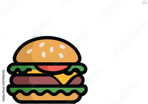 A grilled hamburger with beef, cheese, and vegetables on a bun is a delicious and unhealthy fast food meal