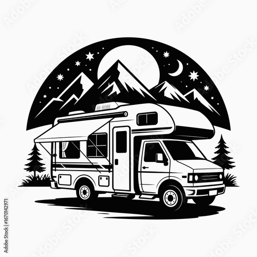 Rv camping under a starry mountain night sky