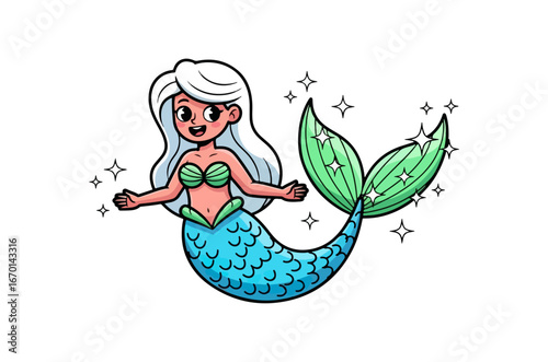 Smiling cartoon mermaid illustration