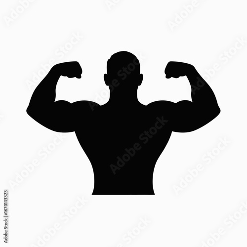 Silhouette of a muscular man flexing biceps