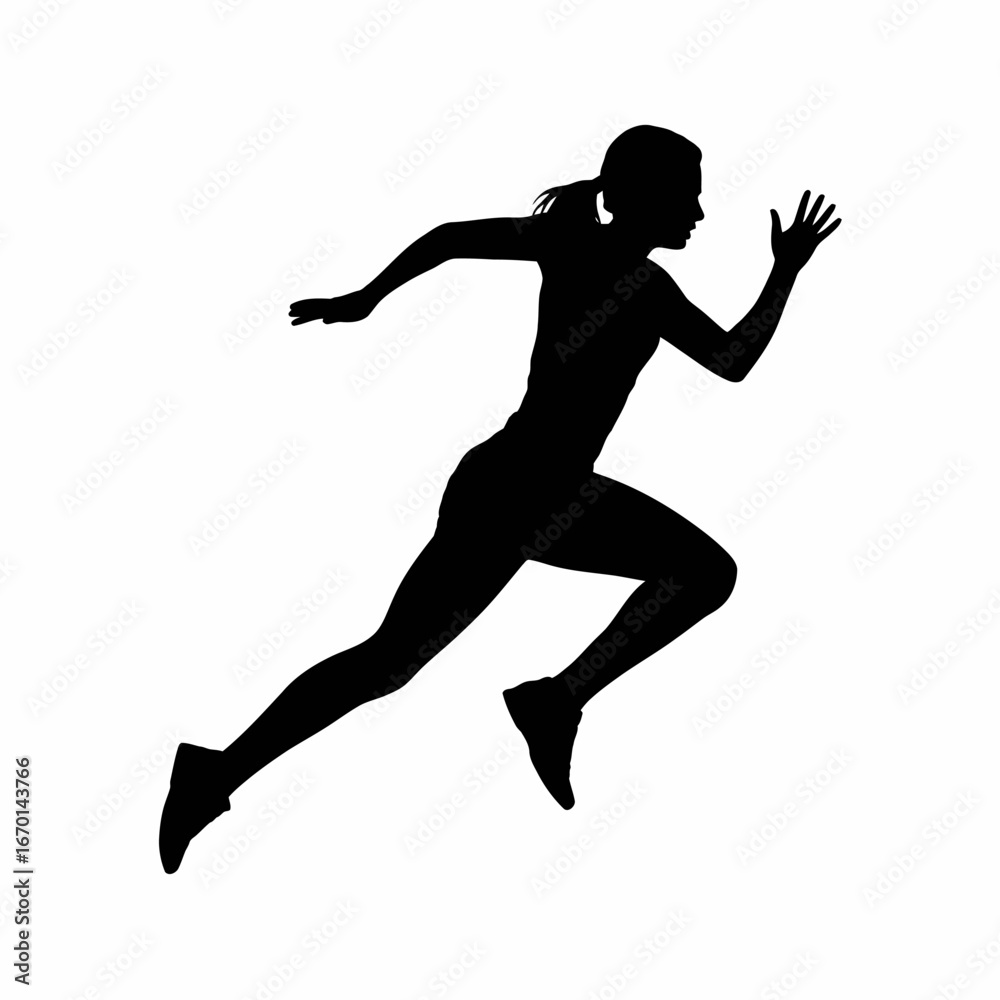Fototapeta premium Silhouette of a woman sprinting with determination