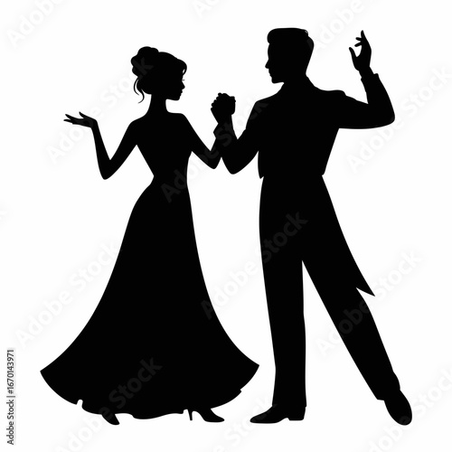 Elegant couple dancing in formal attire silhouette