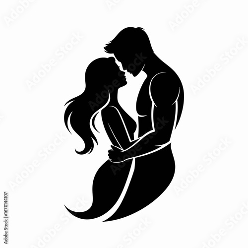 Romantic silhouette of a couple embracing tenderly