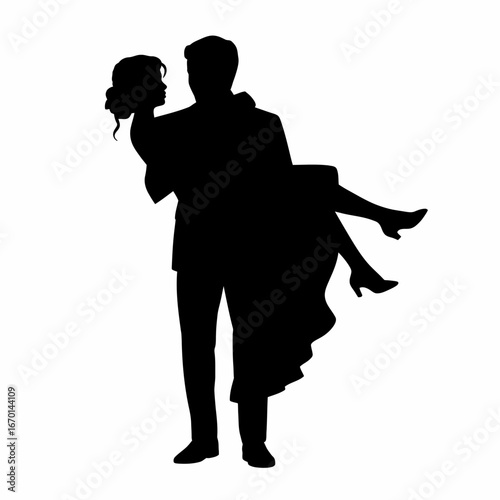 Groom carries bride silhouette in romantic wedding moment