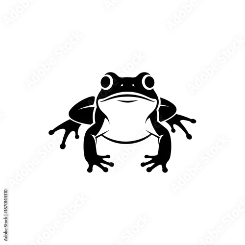 Black and white frog illustration, simple line art style, amphibian drawing, wildlife animal graphic, decorative vector icon, nature symbol, outline design 