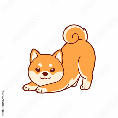 Adorable shiba inu puppy in playful stretching pose
