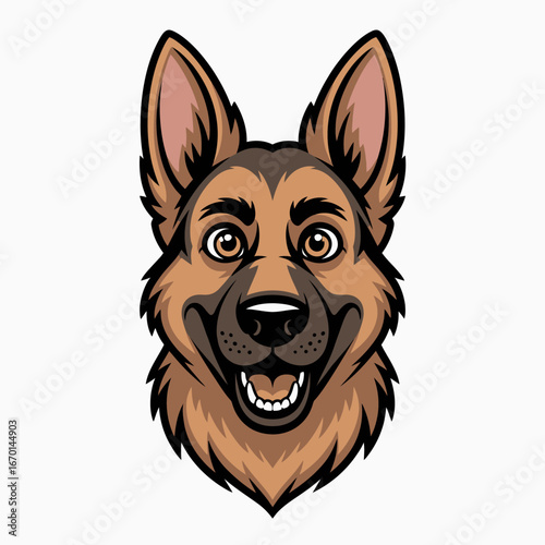 Smiling german shepherd dog head cartoon illustration