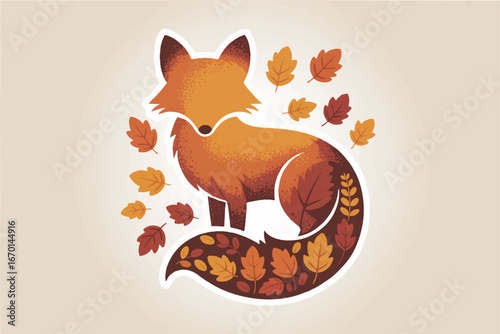 A playful vector cartoon of a cute autumn squirrel in the forest with a red fox and wild cat