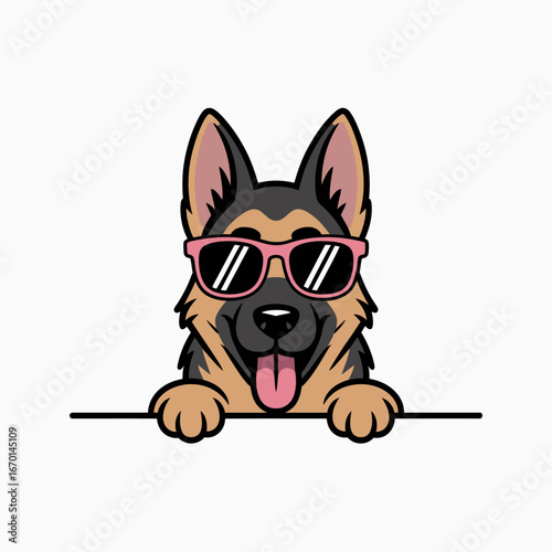 Cool german shepherd dog wearing sunglasses