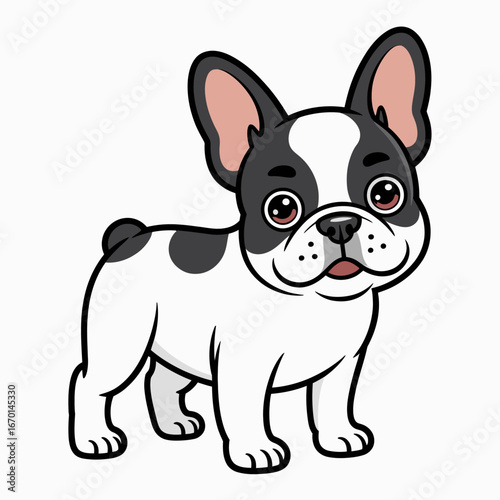 Adorable cartoon french bulldog standing on white background