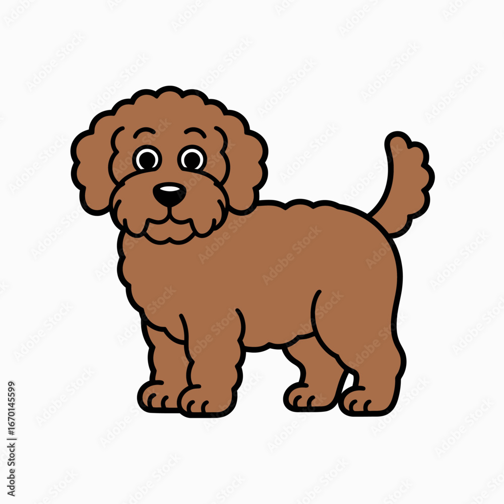 Fototapeta premium Cute cartoon brown poodle dog standing and looking forward