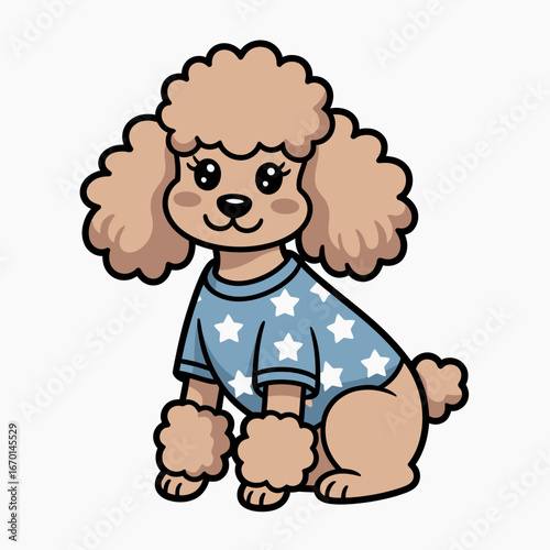 Cute cartoon poodle wearing a star patterned sweater