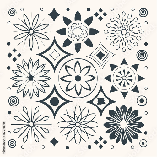 White modern geometric flowers pattern isolated with white highlights
2