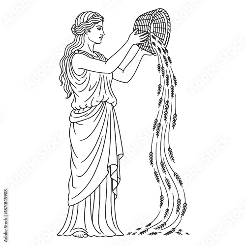 Agriculture Goddess Demeter Line Art – Wheat Grain Vector Illustration Symbolic Drawing – Demeter Drawing – Line Art Drawing of Demeter – Demeter Icon – Greek Goddess Vector