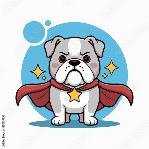 Adorable bulldog superhero with a red cape and star emblem