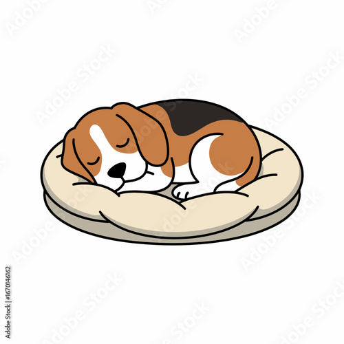 Cute beagle puppy sleeping peacefully on a comfy bed