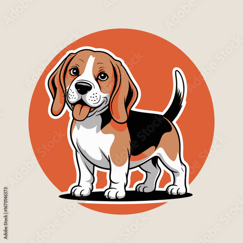 Adorable beagle puppy standing proudly with tongue out