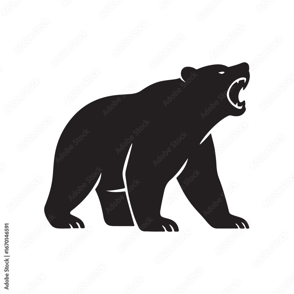 Fototapeta premium Angry Grizzly Bear Growling silhouette Vector Icon