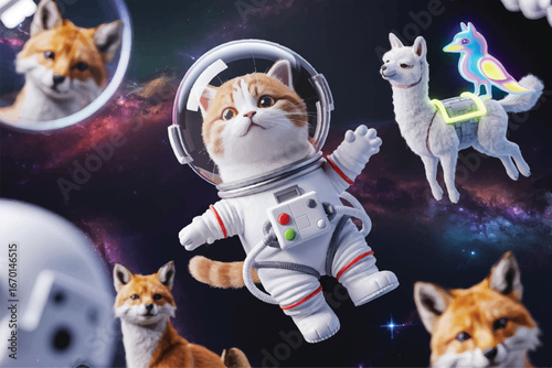 Funny vector cartoon illustration set of cat and dog characters