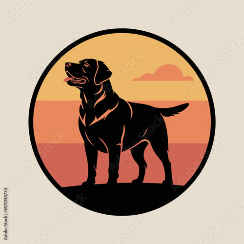 Silhouette of a labrador retriever at sunset
