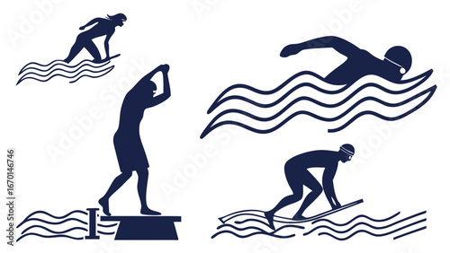 Swimming Sport Silhouettes.