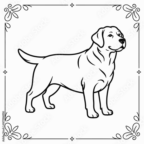 Line art drawing of a happy labrador retriever dog