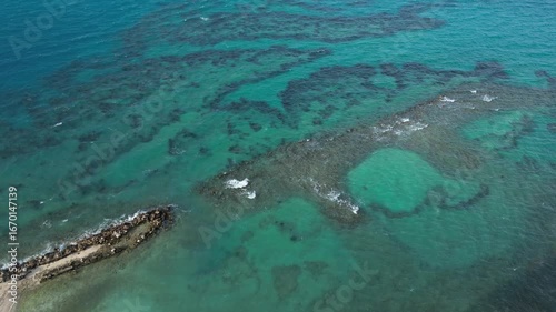4K Aerial Drone Footage of Bermuda Ocean with Visible Coral Reef Formations