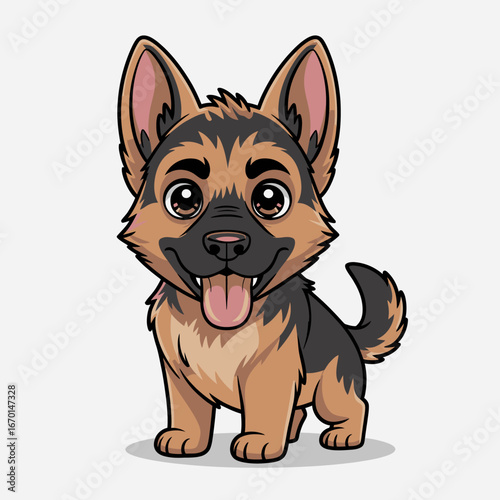 Adorable cartoon german shepherd puppy sitting and smiling