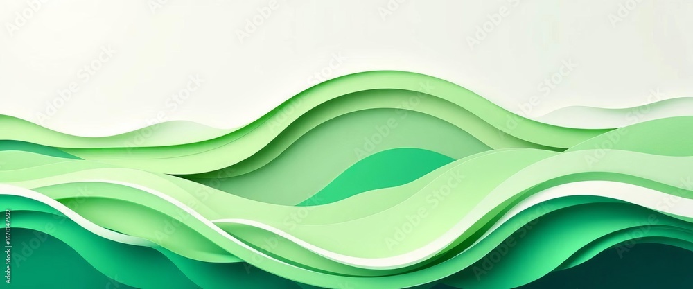 Abstract green layered waves, paper cut style, vector background, layers, style