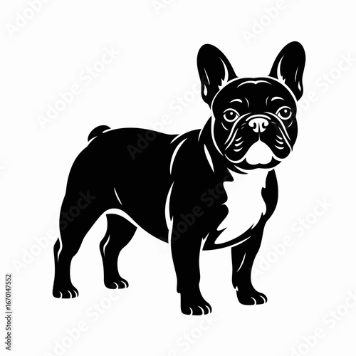 Black and white illustration of a french bulldog standing