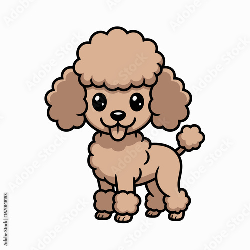 Cute cartoon poodle with fluffy fur, playful expression