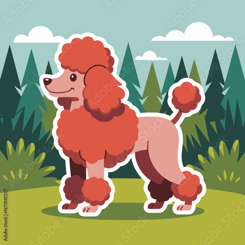 Colorful Cartoon Poodle in Nature Scene