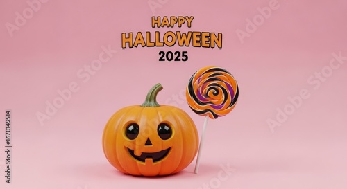 Joyful pumpkin and lollipop celebrate Happy Halloween 2025 with festive cheer
