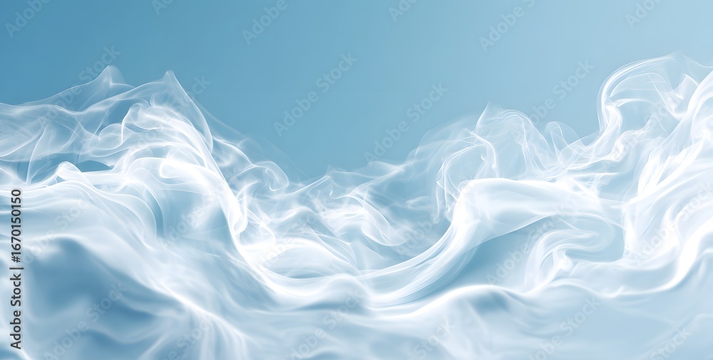 Fototapeta premium Light blue background with soft waves of white smoke