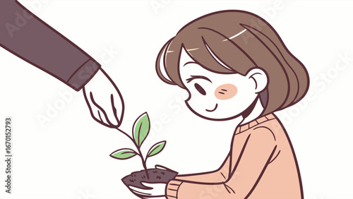 Planting a Seed Illustration of a Young Person Receiving a Sapling.