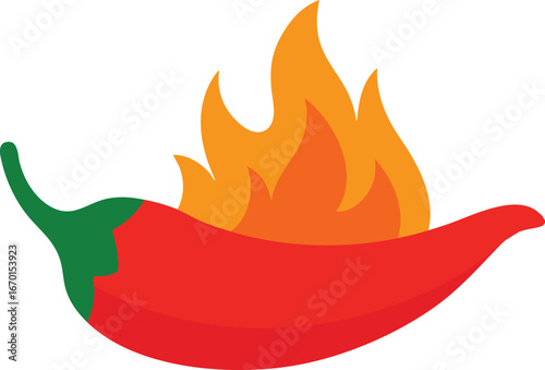 Fiery Red Chili Pepper with Intense Orange Flames A Spicy Culinary Symbol