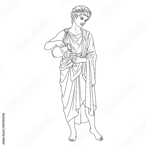 Mythical Wine God Dionysus Line Art – Grapes and Cup Vector Illustration Elegant Drawing – Dionysus Drawing – Line Art Drawing of Dionysus – Dionysus Icon – Greek God Vector