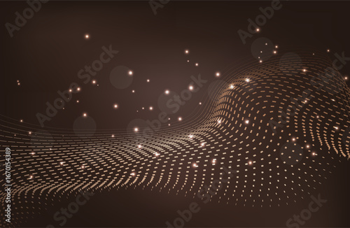 Abstract Music background. Big Data Particle Flow Visualisation chemical industry. Science infographic futuristic illustration. Sound wave. Premium background design with mocha mousse sound wave